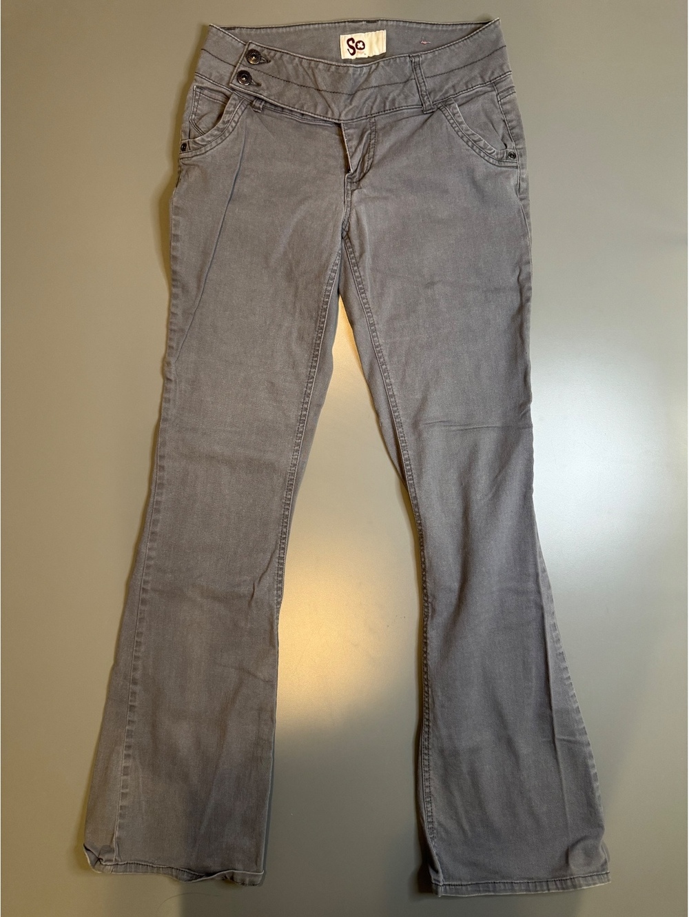 So Women's Gray Bootcut Pants with Double Button Waist Size 5